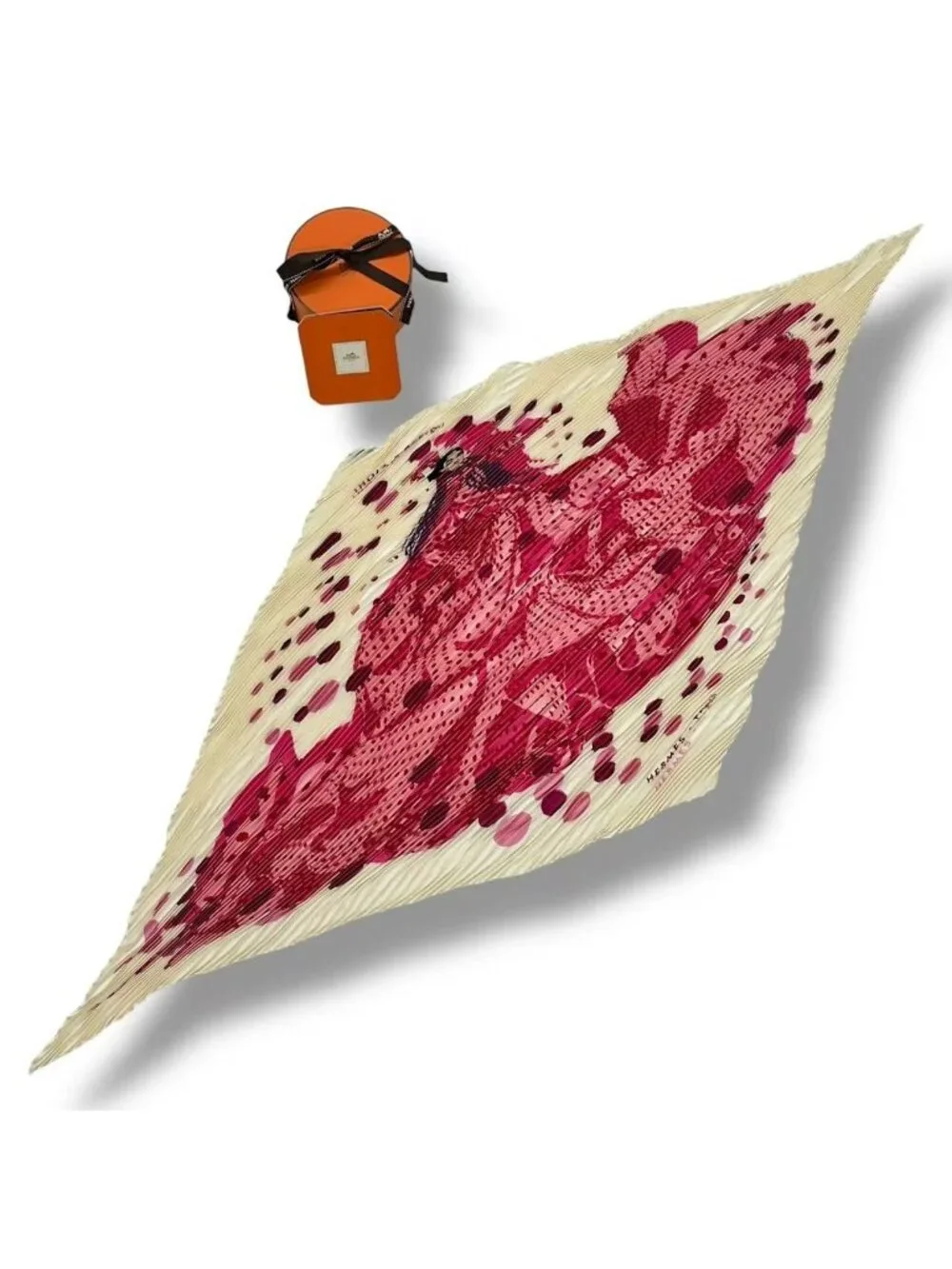 Hermes Pleats Scarf Silk Hola Flamenca! Pink